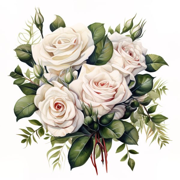Watercolor White Roses Clipart: Elegant Floral Bouquet (JPG, PNG) — image 10