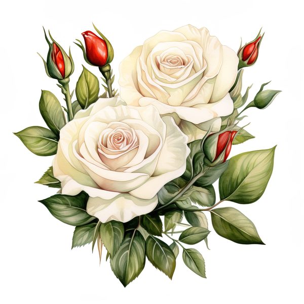Watercolor White Roses Clipart: Elegant Floral Bouquet (JPG, PNG) — image 11