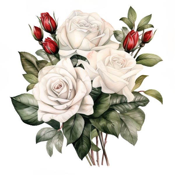 Watercolor White Roses Clipart: Elegant Floral Bouquet (JPG, PNG) — image 12