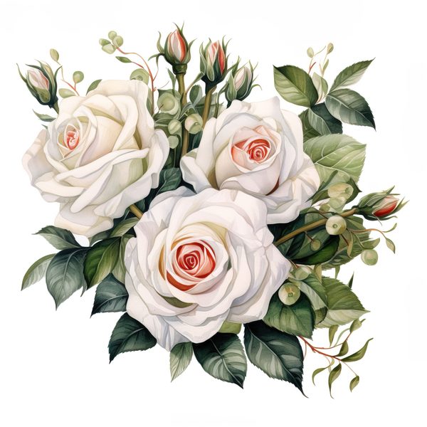 Watercolor White Roses Clipart: Elegant Floral Bouquet (JPG, PNG) — image 13