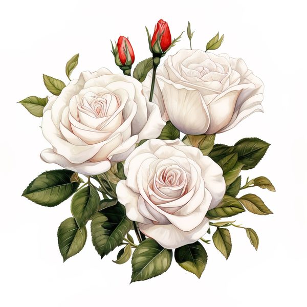 Watercolor White Roses Clipart: Elegant Floral Bouquet (JPG, PNG) — image 14