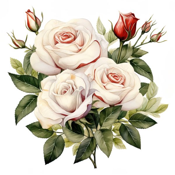 Watercolor White Roses Clipart: Elegant Floral Bouquet (JPG, PNG) — image 16