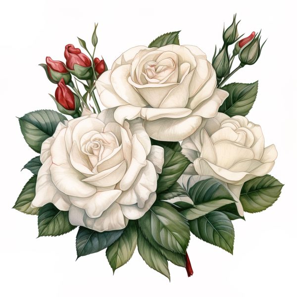 Watercolor White Roses Clipart: Elegant Floral Bouquet (JPG, PNG) — image 17
