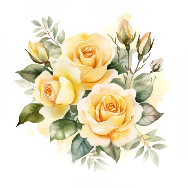 Yellow Rose Watercolor Clipart: Elegant Floral Designs (JPG, PNG) — image 2