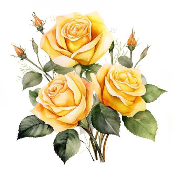 Yellow Rose Watercolor Clipart: Elegant Floral Designs (JPG, PNG) — image 10
