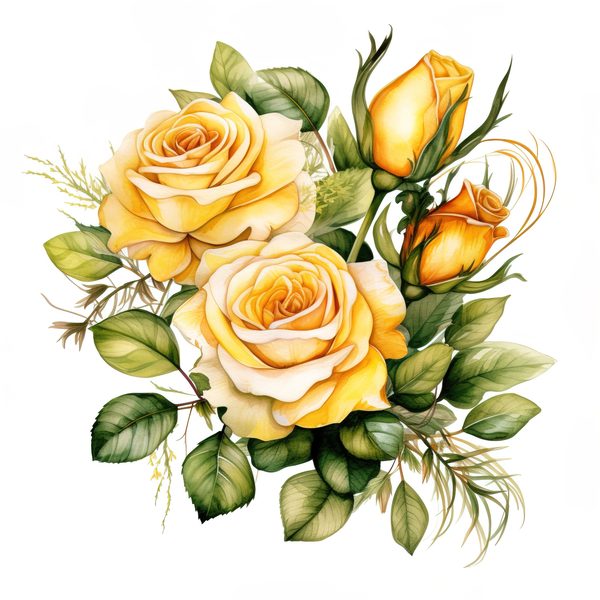 Yellow Rose Watercolor Clipart: Elegant Floral Designs (JPG, PNG) — image 13