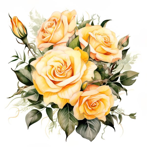 Yellow Rose Watercolor Clipart: Elegant Floral Designs (JPG, PNG) — image 14