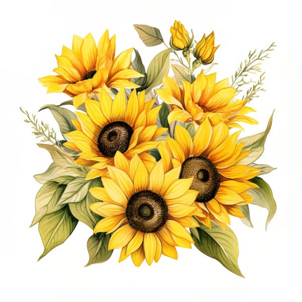 Watercolor Sunflower Clipart: Vibrant Floral PNG JPG (Digital Download) — image 6
