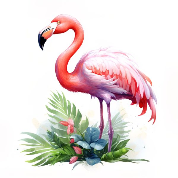 Tropical Flamingo Watercolor Clipart: Lush Palm Leaves (JPG, PNG) — image 3