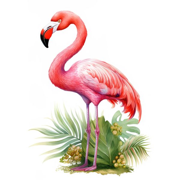 Tropical Flamingo Watercolor Clipart: Lush Palm Leaves (JPG, PNG) — image 5