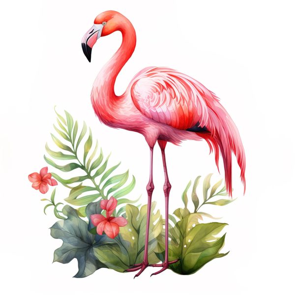 Tropical Flamingo Watercolor Clipart: Lush Palm Leaves (JPG, PNG) — image 7