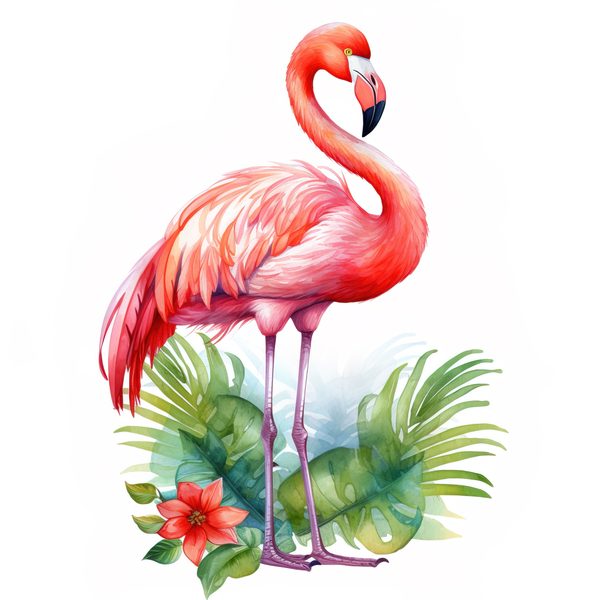 Tropical Flamingo Watercolor Clipart: Lush Palm Leaves (JPG, PNG) — image 8
