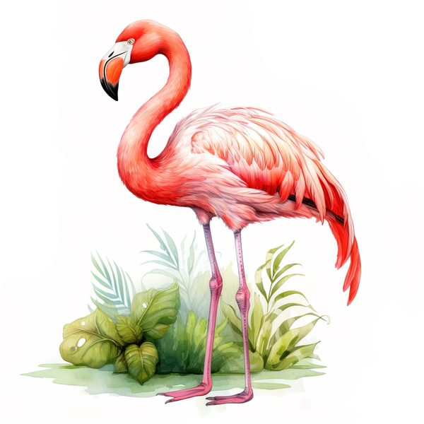 Tropical Flamingo Watercolor Clipart: Lush Palm Leaves (JPG, PNG) — image 9