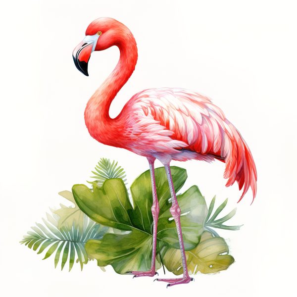 Tropical Flamingo Watercolor Clipart: Lush Palm Leaves (JPG, PNG) — image 10