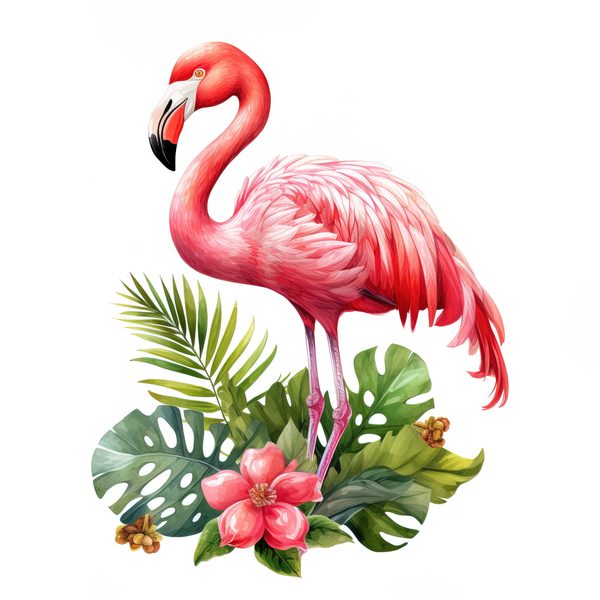 Tropical Flamingo Watercolor Clipart: Lush Palm Leaves (JPG, PNG) — image 11