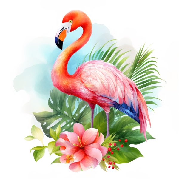 Tropical Flamingo Watercolor Clipart: Lush Palm Leaves (JPG, PNG) — image 13