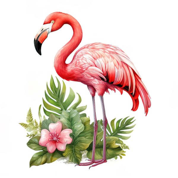 Tropical Flamingo Watercolor Clipart: Lush Palm Leaves (JPG, PNG) — image 14