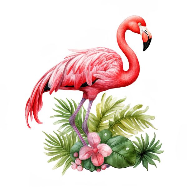 Tropical Flamingo Watercolor Clipart: Lush Palm Leaves (JPG, PNG) — image 15