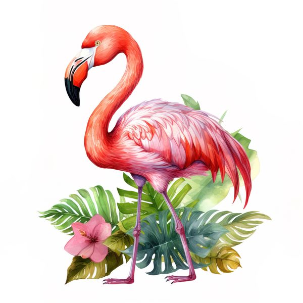 Tropical Flamingo Watercolor Clipart: Lush Palm Leaves (JPG, PNG) — image 16