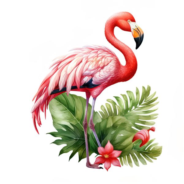 Tropical Flamingo Watercolor Clipart: Lush Palm Leaves (JPG, PNG) — image 17