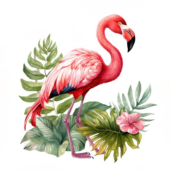 Tropical Flamingo Watercolor Clipart: Lush Palm Leaves (JPG, PNG) — image 18