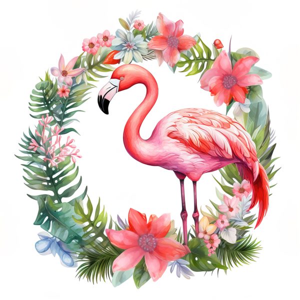 Flamingo Clipart: Tropical Wreath PNG, Art Printable (Commercial Use) — image 1
