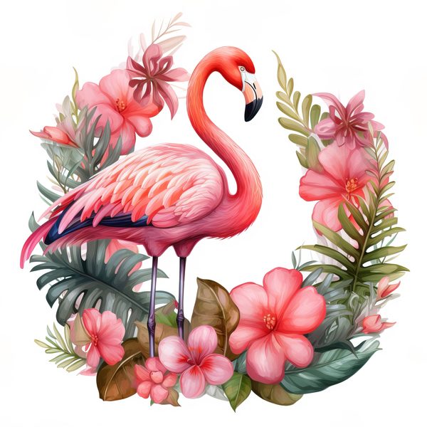 Flamingo Clipart: Tropical Wreath PNG, Art Printable (Commercial Use) — image 2