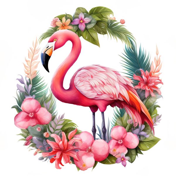 Flamingo Clipart: Tropical Wreath PNG, Art Printable (Commercial Use) — image 3