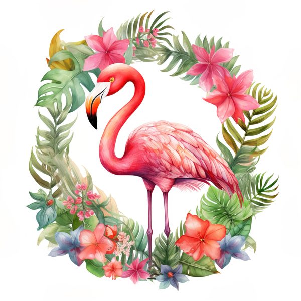 Flamingo Clipart: Tropical Wreath PNG, Art Printable (Commercial Use) — image 4