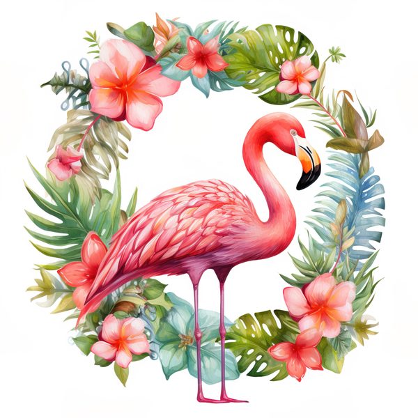 Flamingo Clipart: Tropical Wreath PNG, Art Printable (Commercial Use) — image 7