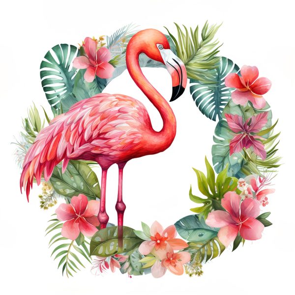 Flamingo Clipart: Tropical Wreath PNG, Art Printable (Commercial Use) — image 8