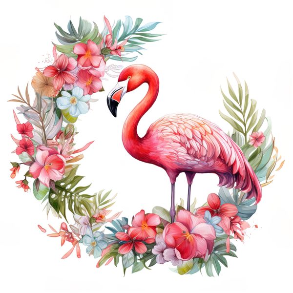 Flamingo Clipart: Tropical Wreath PNG, Art Printable (Commercial Use) — image 9