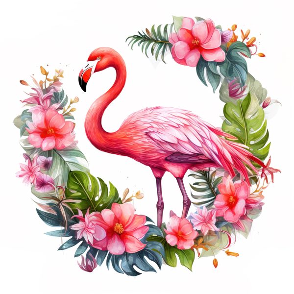 Flamingo Clipart: Tropical Wreath PNG, Art Printable (Commercial Use) — image 10