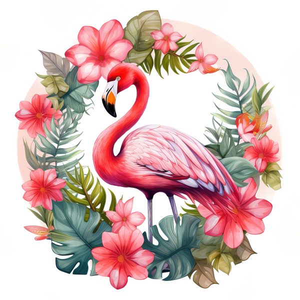 Flamingo Clipart: Tropical Wreath PNG, Art Printable (Commercial Use) — image 11