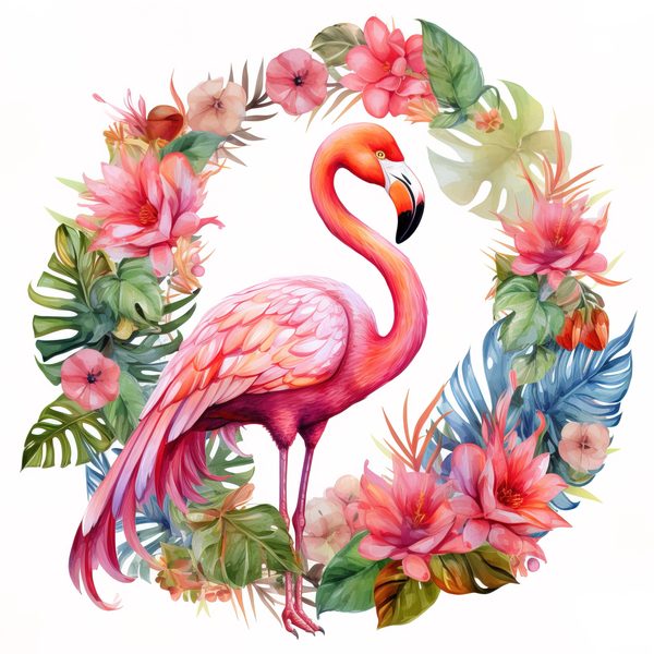 Flamingo Clipart: Tropical Wreath PNG, Art Printable (Commercial Use) — image 12