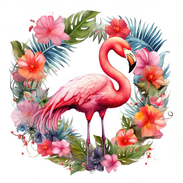 Flamingo Clipart: Tropical Wreath PNG, Art Printable (Commercial Use) — image 13