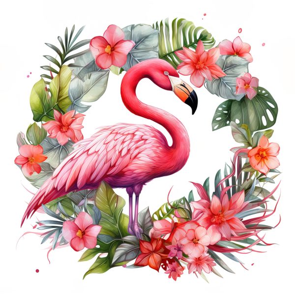 Flamingo Clipart: Tropical Wreath PNG, Art Printable (Commercial Use) — image 14