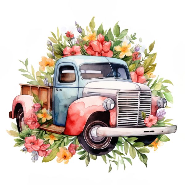 Vintage Pink Truck Clip Art: Boho Floral Watercolor (JPG, PNG Download) — image 8