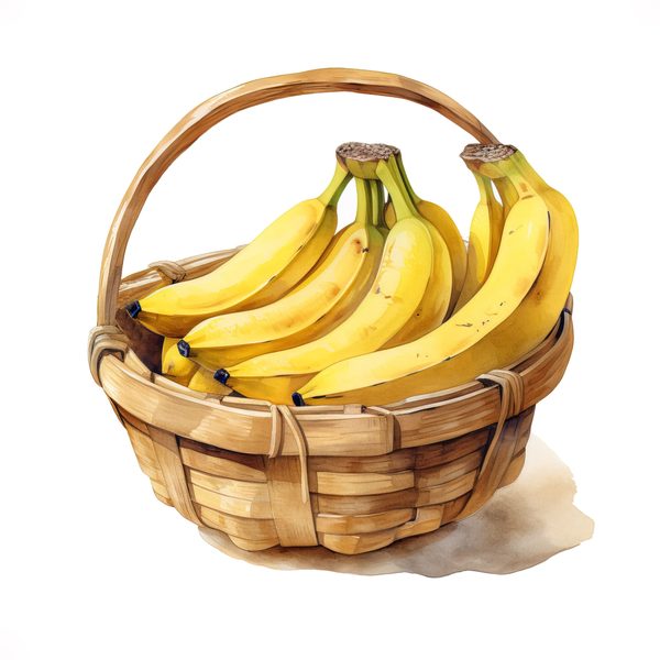Watercolor Banana Clipart: Fruit Basket PNG, Commercial Use (Digital Download) — image 8