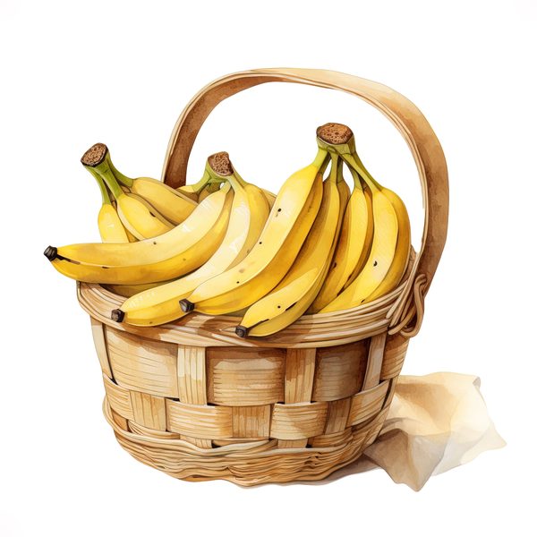 Watercolor Banana Clipart: Fruit Basket PNG, Commercial Use (Digital Download) — image 10