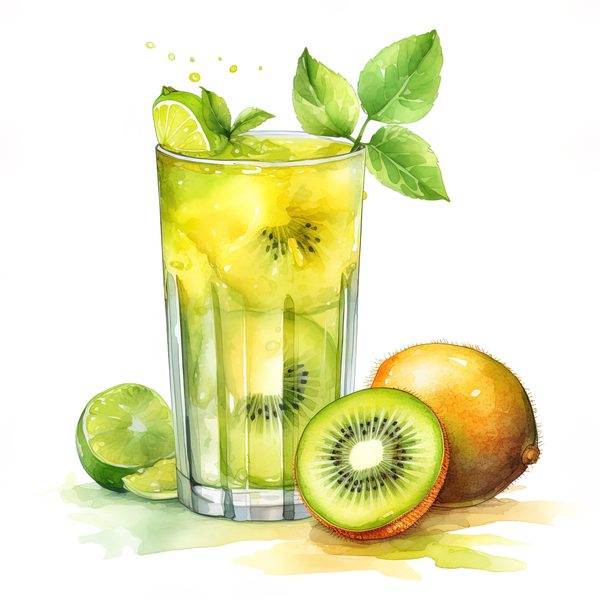 Kiwi Drink Watercolor Clipart: Tropical Fruit Illustrations (PNG, JPG) — image 1
