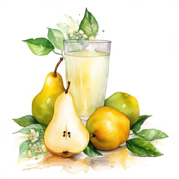 Watercolor Pears Clipart: Fruit Basket, Pear Juice Art (PNG JPG Digital Download) — image 6