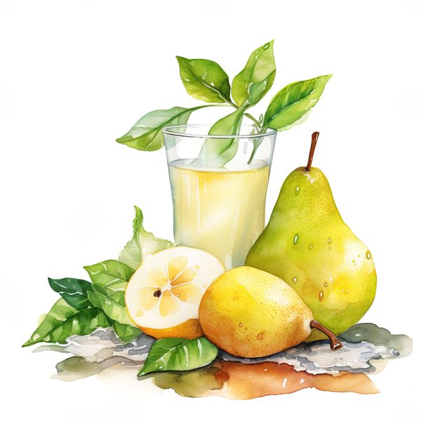 Watercolor Pears Clipart: Fruit Basket, Pear Juice Art (PNG JPG Digital Download) — image 8