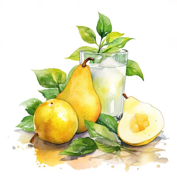 Watercolor Pears Clipart: Fruit Basket, Pear Juice Art (PNG JPG Digital Download) — image 10