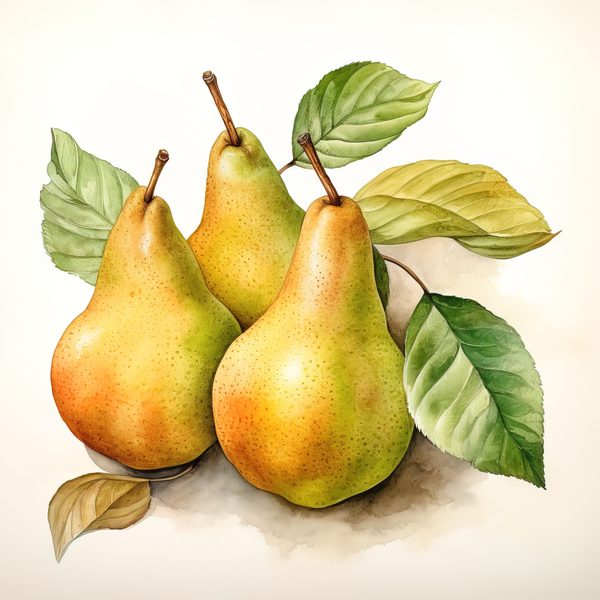 Watercolor Pears Clipart: Fruit Basket, Pear Juice Art (PNG JPG Digital Download) — image 14