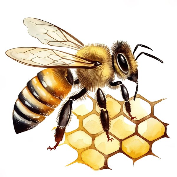 Watercolor Honeybee Clipart: Honeycomb & Flowers (Digital Art) — image 1