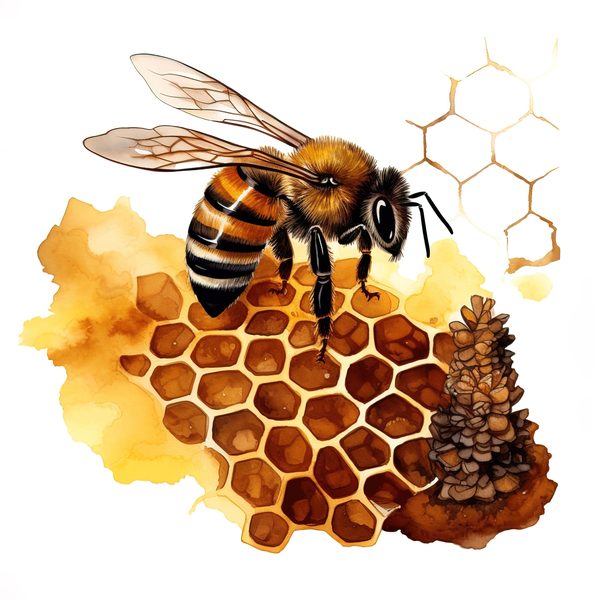 Watercolor Honeybee Clipart: Honeycomb & Flowers (Digital Art) — image 2