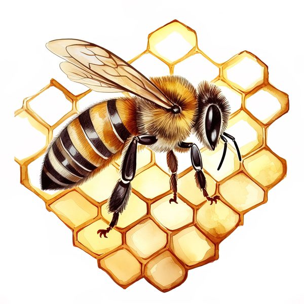 Watercolor Honeybee Clipart: Honeycomb & Flowers (Digital Art) — image 4