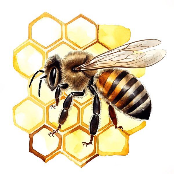 Watercolor Honeybee Clipart: Honeycomb & Flowers (Digital Art) — image 5