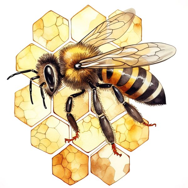 Watercolor Honeybee Clipart: Honeycomb & Flowers (Digital Art) — image 6